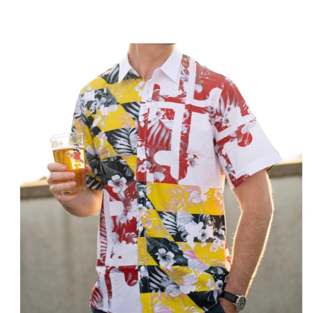 Route One Apparel Maryland Flag Floral Hawaiian Men’s Shirt Sz 2XL